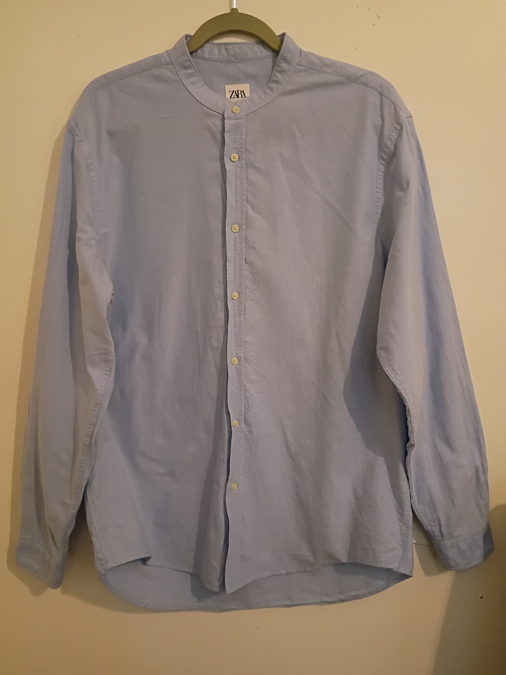 Zara Men's Light Blue Mandarin Collar Button-Up Shirt Sz XL